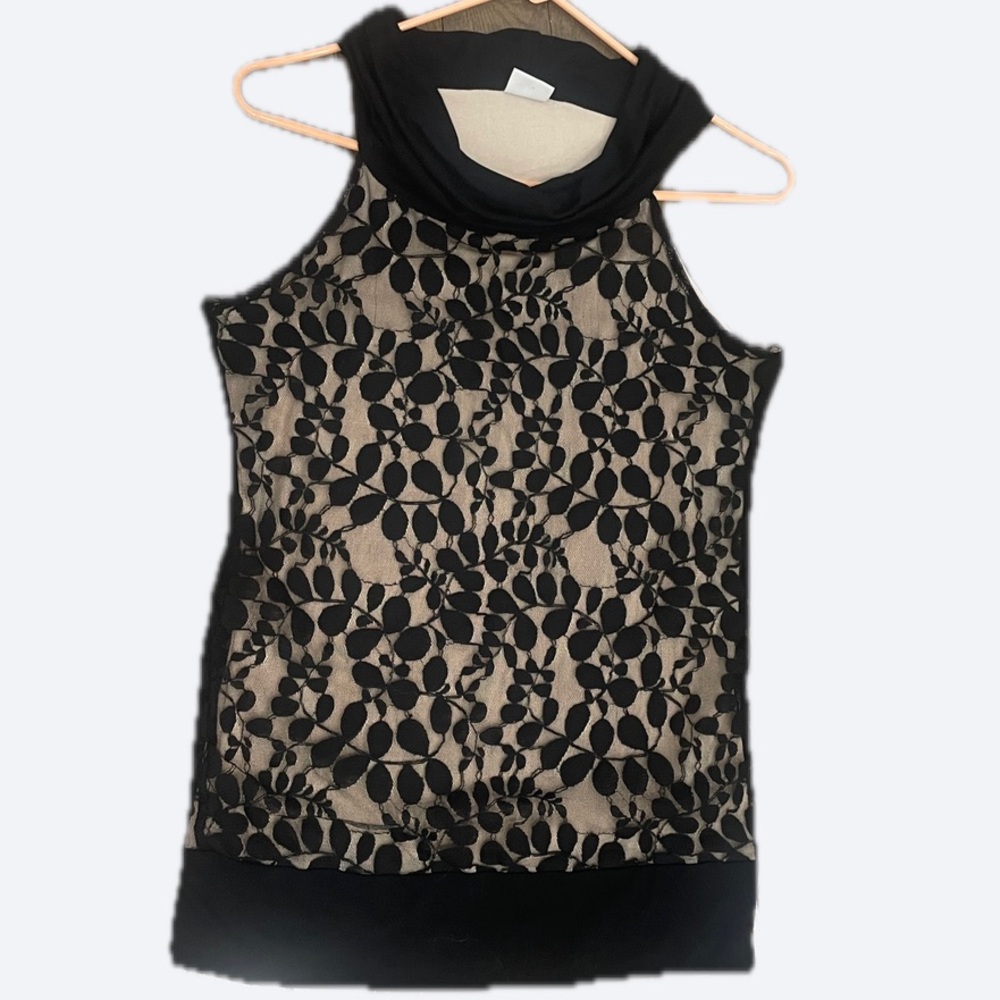 Suzy Shier Lace Leaf Cowl Neck Sleeveless Top S
